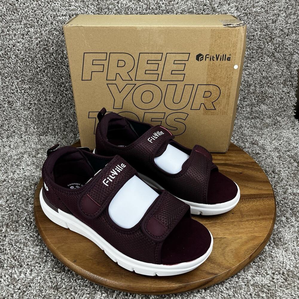 FitVille Recovery Diabetic Sandals Womens Size 12W Orthopedic Wide Shoes Maroon